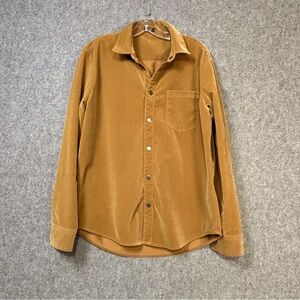 Coofandy Men’s Medium Velvet/Corduroy Mustard Brown Snap Front Shirt Fall Casual